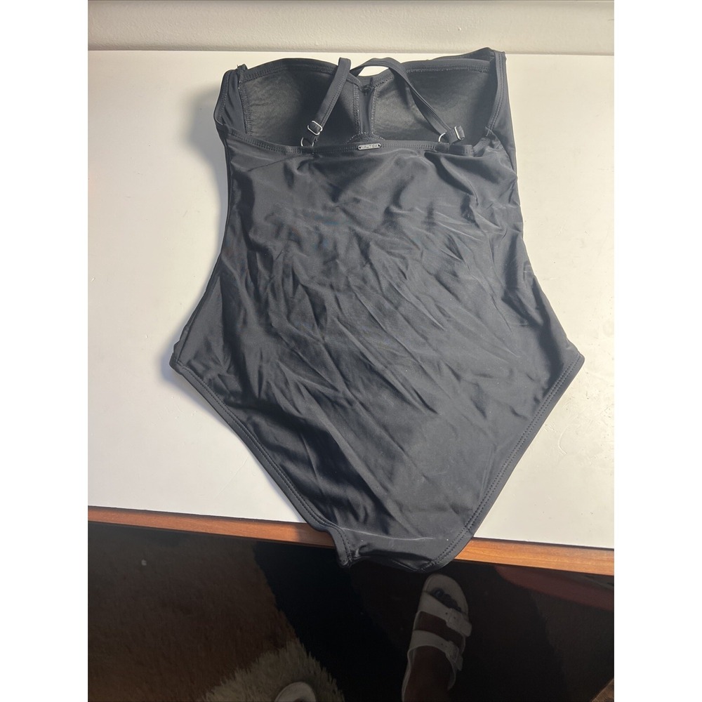 Nautica One Piece Swimsuit Sz M Black Cross Back Straps Padded Bra - Picture 5 of 7